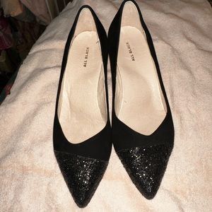 ALL BLACK BRAND SUEDE KITTEN HEELS WITH GLITTER TOE!!